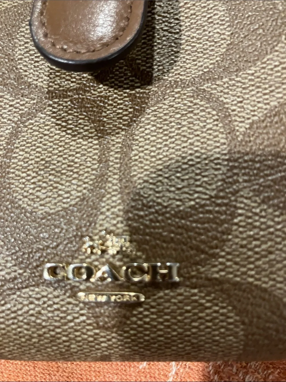 Coach Brown Signature Canvas Compact Wallet with Silver Logo
